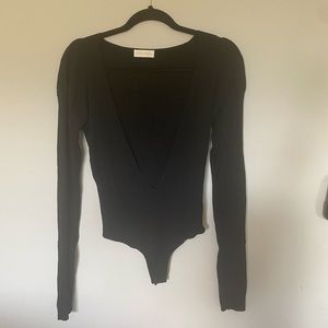 Ronny Kobo Knit Deep Plunge Bodysuit M